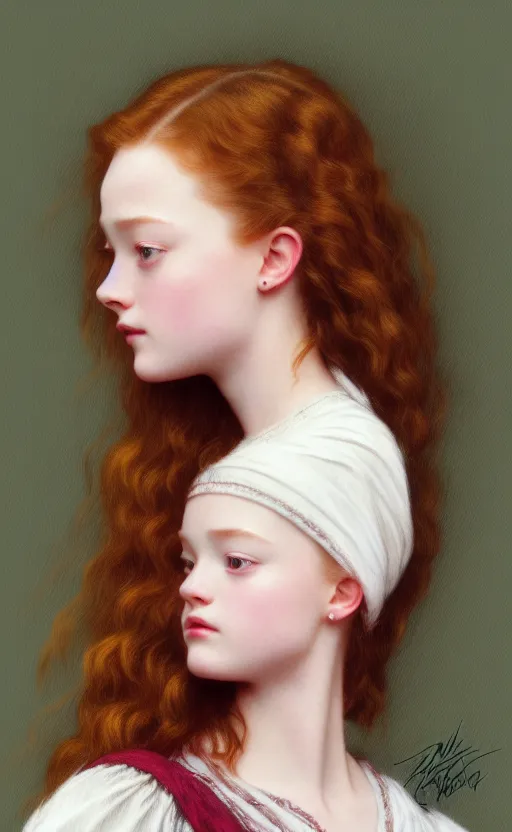 Image similar to mackenzie foy, sadie sink, millie bobby brown, traditional corsican, intricate, highly detailed, artstation, illustration, jurgens, rutkowski, bouguereau