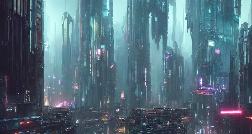 Prompt: The Cyberpunk World City is a Dystopia by Greg Rutkowski, inspired by Stephan Martiniere, fantasy, digital art, professional illustration, realistic, ultra detailed, atmospheric, cinematic lighting, movie concept art, hyper detailed, insanely detailed, corona render, octane render, colorful redshift render, 8k