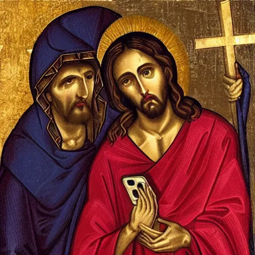 Prompt: jesus and judas taking a selfie together