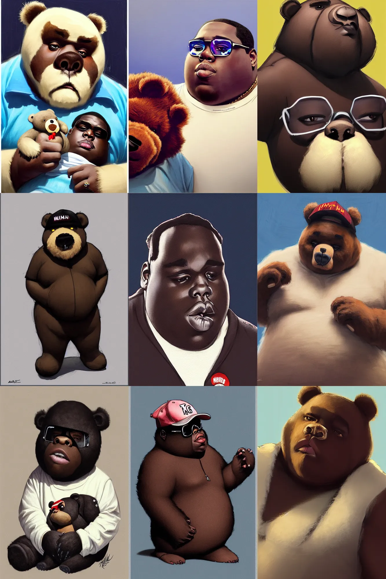 Prompt: the notorious b. i. g. as a teddy bear in walmart, animation pixar style, shaded lighting poster by magali villeneuve, artgerm, jeremy lipkin and michael garmash, rob rey and kentaro miura style, trending on art station