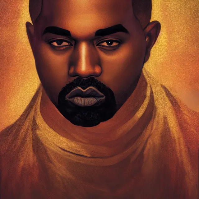 Image similar to majestic gracious egyptian kanye west as god ra portrait, atmospheric lighting, painted, menacing, intricate, volumetric lighting, beautiful, rich deep colours masterpiece, golden hour, sharp focus, ultra detailed, by leesha hannigan, ross tran, thierry doizon, kai carpenter, ignacio fernandez rios