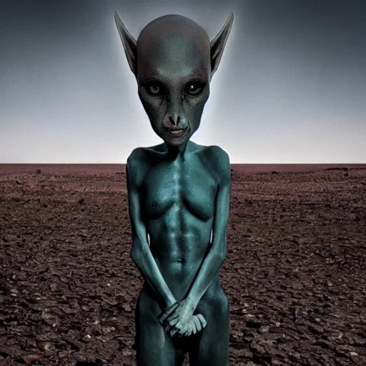 Image similar to an amazing award winning portrait photo of an alien on an unknown planet