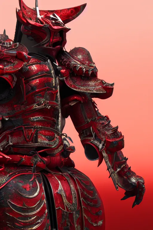 Image similar to full body portrait of a mechanical dragon samurai in red japanese armor, Records of the Three Kingdoms, photography, trending on artstation, ultra detailed, octane render, unreal engine 5, 8k