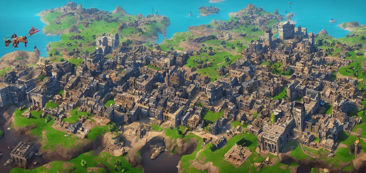 Image similar to “ the city of king's landing from game of thrones, but in the style of fortnite, digital art, award winning ”