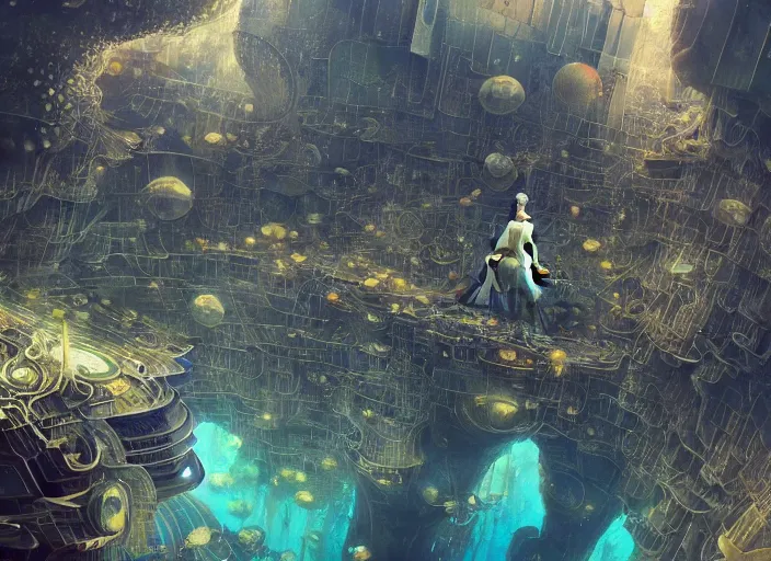 Image similar to favela spaceship cathedral, underwater environment, sorcery, scenery, professional, award - winning, trending on artstation, hyper detailed, realistic, beautiful, emotional, shiny, somber, picture in the style of makoto shinkai victo ngai and peter mohrbacher studio ghibli artgerm karol bak beeple