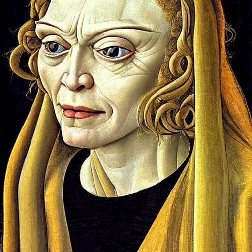 Image similar to madonna as gollum, elegant portrait by sandro botticelli, detailed, symmetrical, intricate