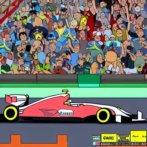 Image similar to formula 1 race, rick and Morty style