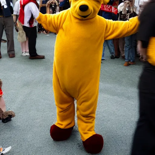 Prompt: bill gates cosplaying as winnie the pooh, bill gates wearing winnie the pooh costume, cosplay award winner