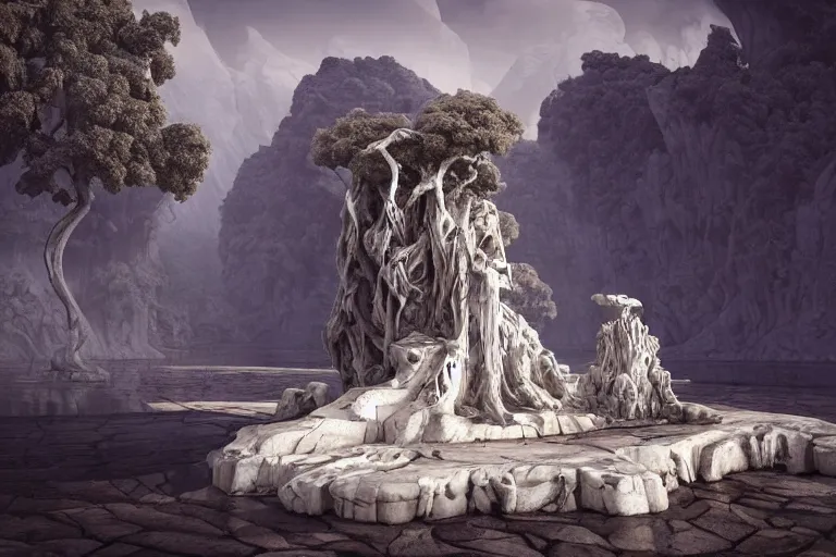 Prompt: a broken white marble statue octane render detailed unreal engine 5 surrealism by leon tukker and jacek yerka