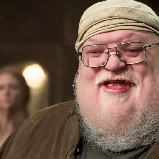 Image similar to george rr martin screaming and never finishing winds of winter