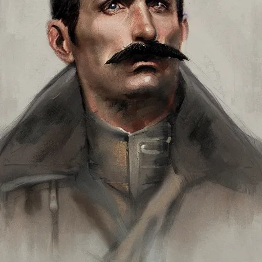 Image similar to portrait of a man by greg rutkowski, british features, short black hair in military style, moustache, perfect military composure, wearing gray imperial captain uniform, star wars expanded universe, he is about 4 0 years old, highly detailed portrait, digital painting, artstation, concept art, smooth, sharp foccus ilustration, artstation hq