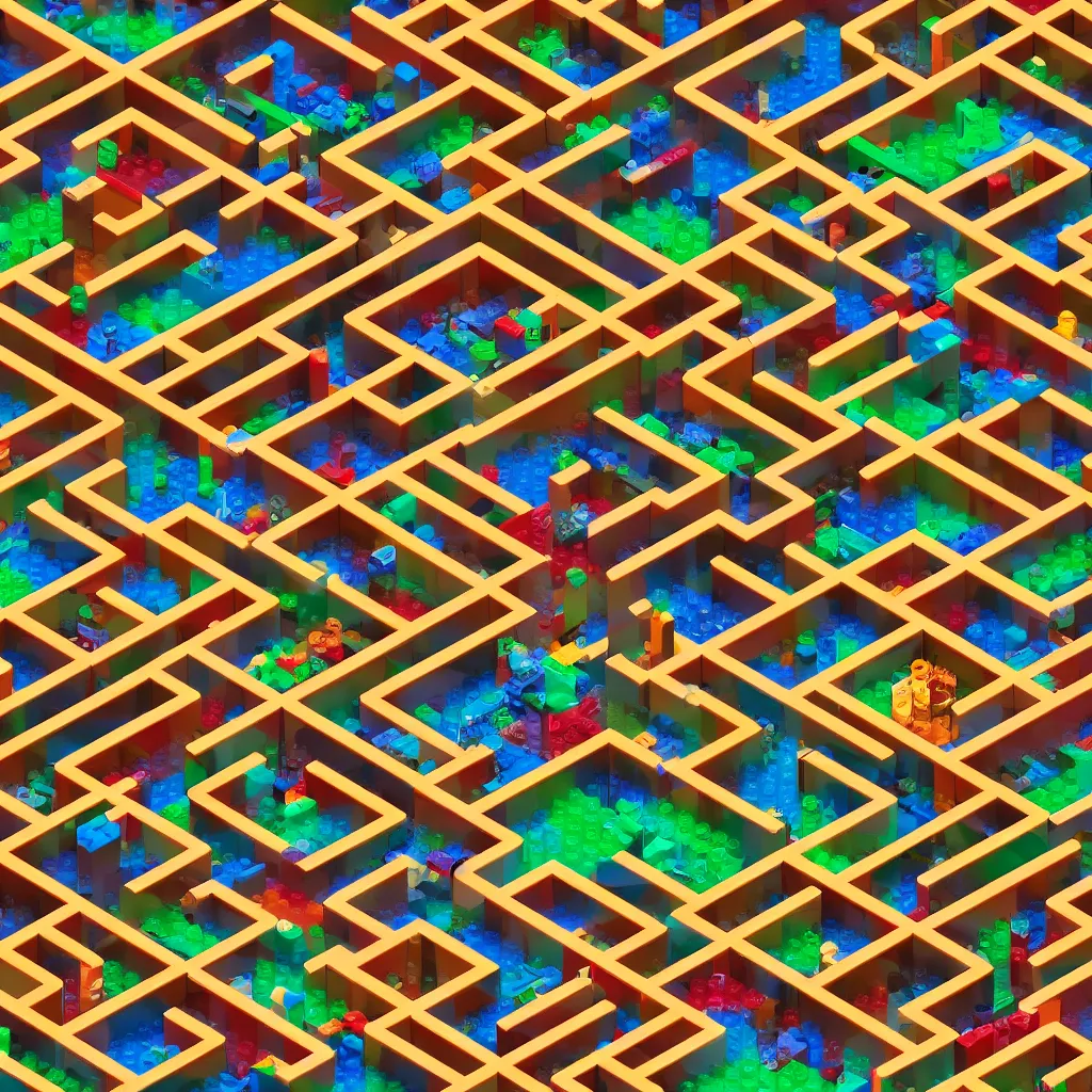 Image similar to wimmelbilder maze made of lego, isometric, octane render, desert landscape, unreal engine