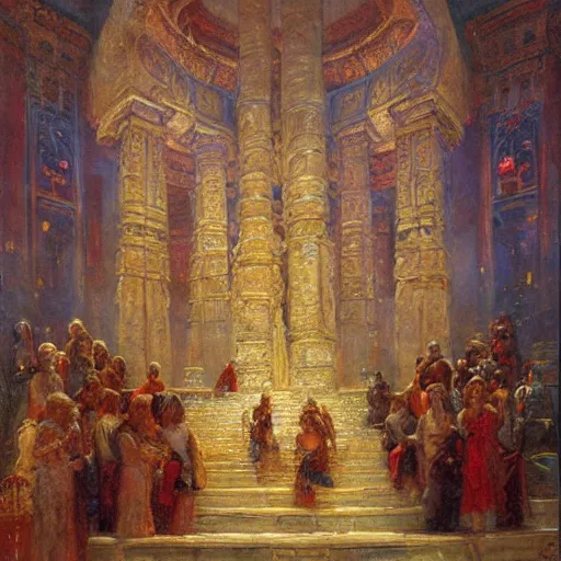 Image similar to The Temple of all Religions painting by Gaston Bussiere
