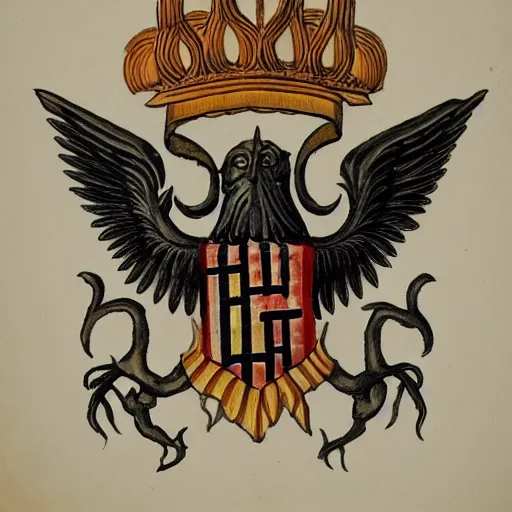 Prompt: an old coat of arms with vertebrae and nerves