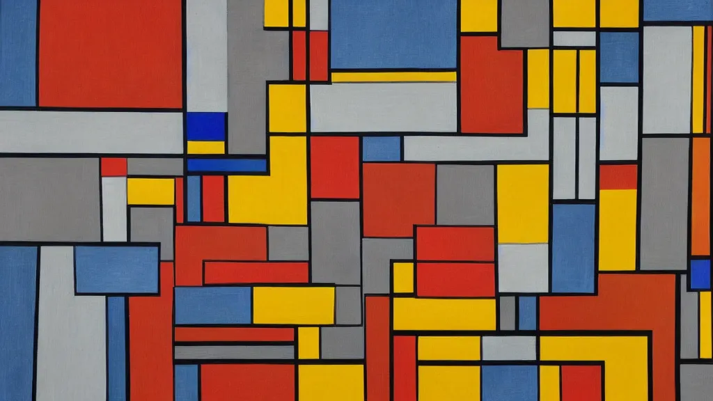 Prompt: abstract art painting, lines, forms, shapes, in style of piet mondrian, 4 k, high resolution details,