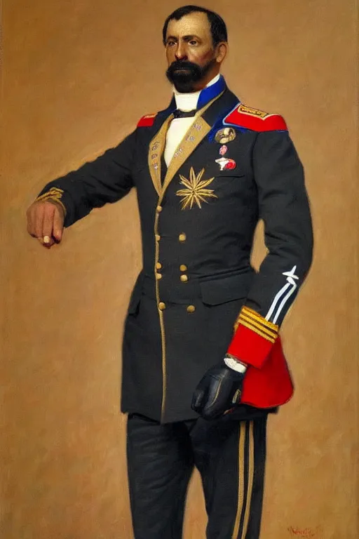 Image similar to full body portrait of the dictator of the philadelphia 7 6 ers, 1 8 8 9, in full military garb, oil on canvas by william sidney mount, trending on artstation