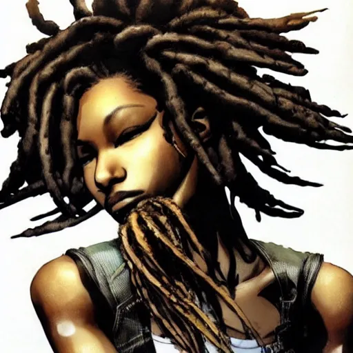 Image similar to beautiful dark - skinned woman with dreadlocks, yoji shinkawa