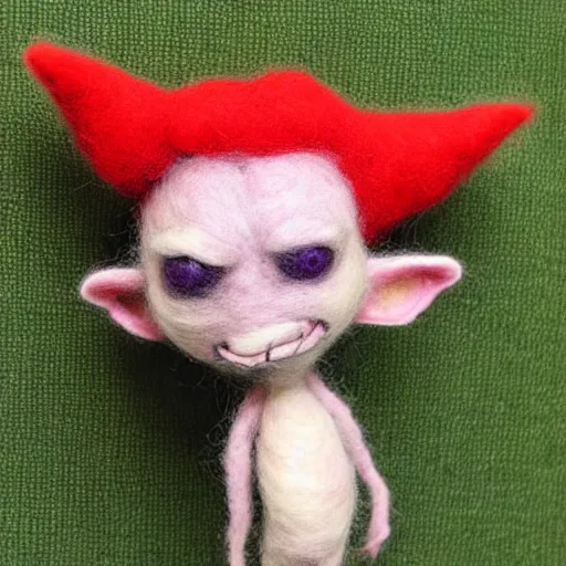 Prompt: a needle felted goblin, needle felting art.