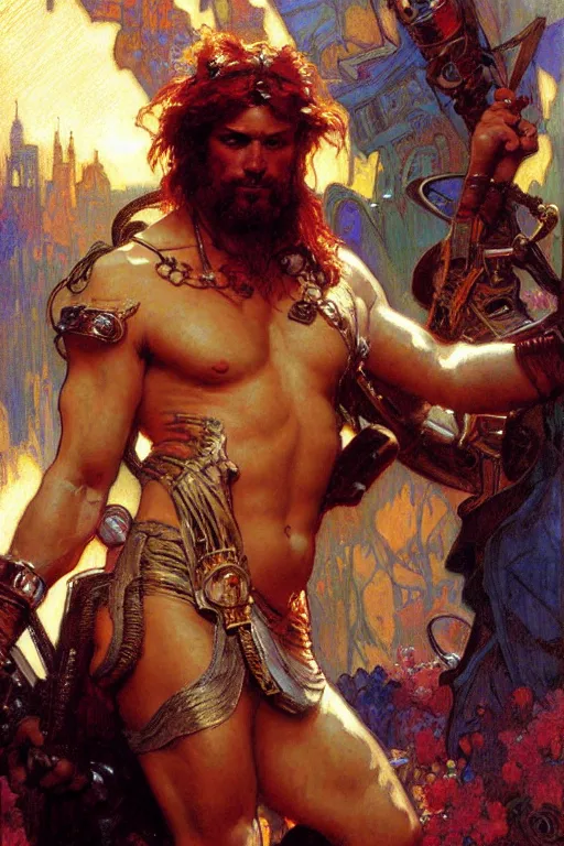 Prompt: hercules, cyberpunk, painting by gaston bussiere, craig mullins, greg rutkowski, alphonse mucha