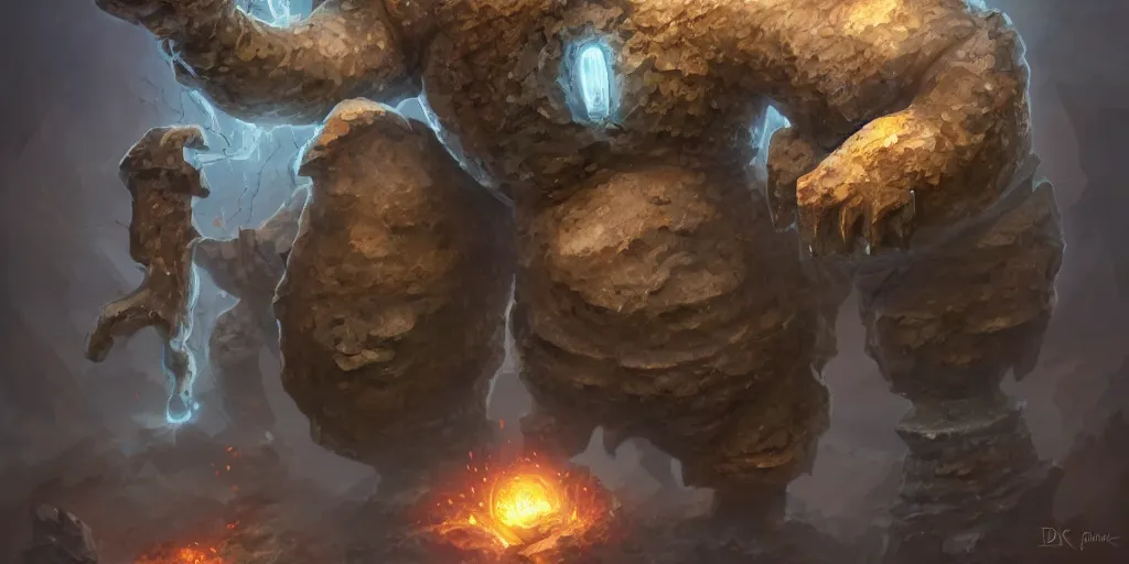 Image similar to The runic stone elemental golem, d&d art, fantasy, painted, 4k, high detail, sharp focus