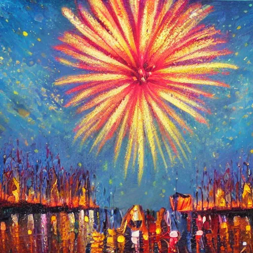 Image similar to When the fireworks are in full bloom by oil painting