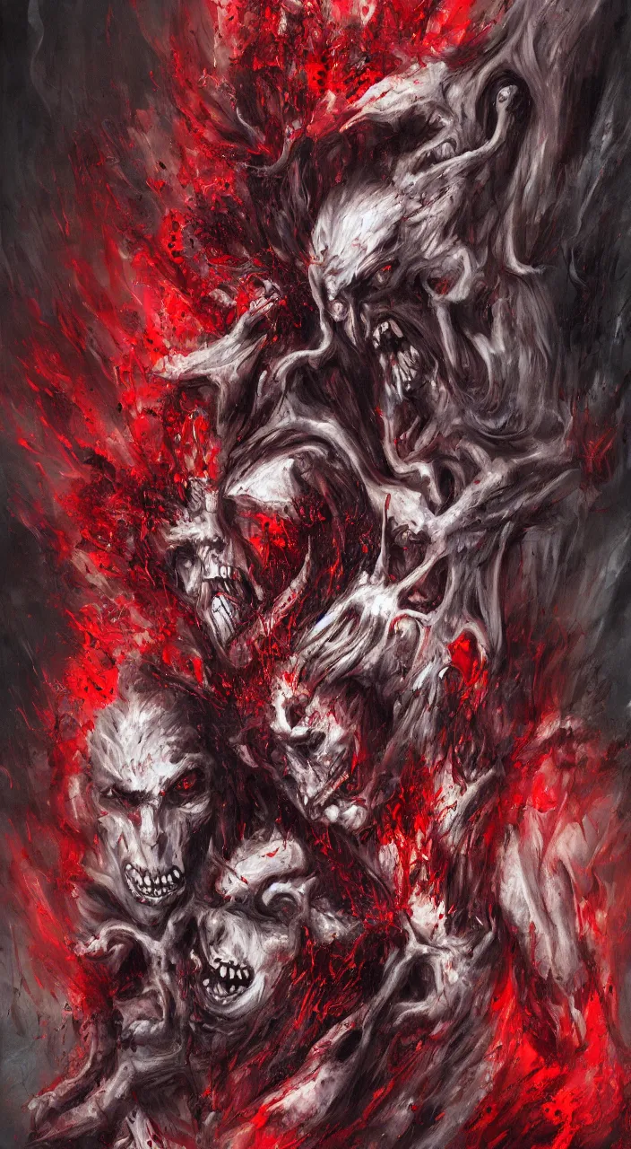 Prompt: bloody spirit and wrath of vampire Dracula, apocalypse, artstation, abstract art