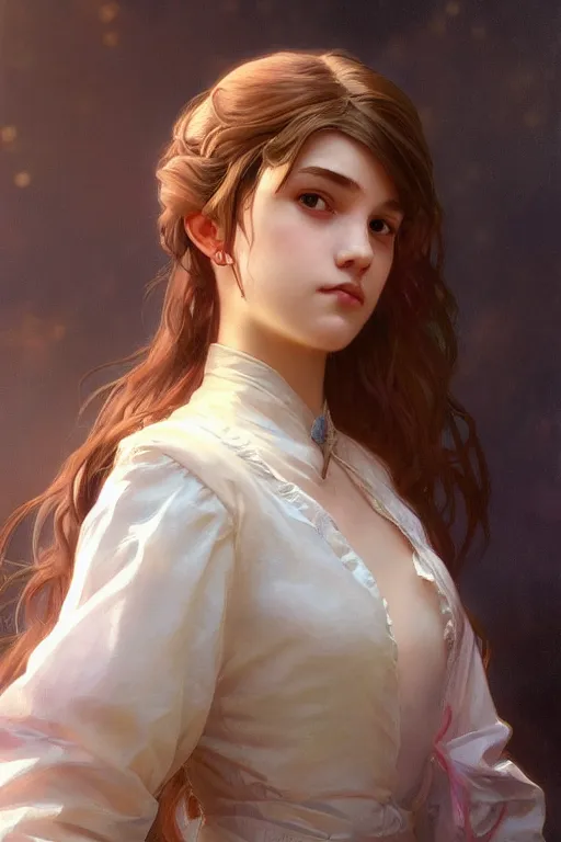 Prompt: portrait of a teen girl, garce, utral high detail, medium shot, rimming light, alphonse mucha, artgerm lau, greg rutkowski