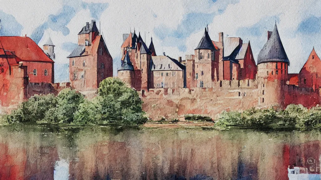 Image similar to orebro castle aquarelle painting