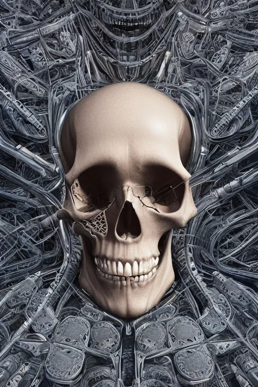 Image similar to portrait of a skull in a suit, intricate, abstract, intricate artwork, nightmare fuel by tooth wu wlop beeple dan mumford, octane render