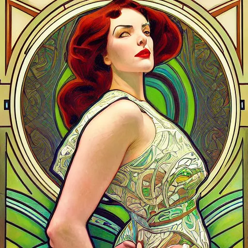 Image similar to a streamline moderne painting in the style of donato giancola, and in the style of jason chan, and in the style of alphonse mucha. symmetry, smooth, sharp focus, semi - realism, intricate detail.