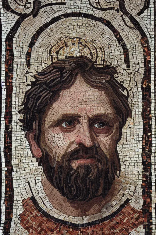 Image similar to intricate and ornately designed roman mosaic portrait of Zizek, 8k