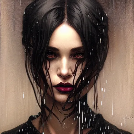 Image similar to symmetry!! portrait of a silhouette of a woman in the rain, horror, fashion, dark!! intricate, elegant, highly detailed, digital painting, artstation, concept art, smooth, sharp focus, illustration, art by artgerm and greg rutkowski and alphonse mucha