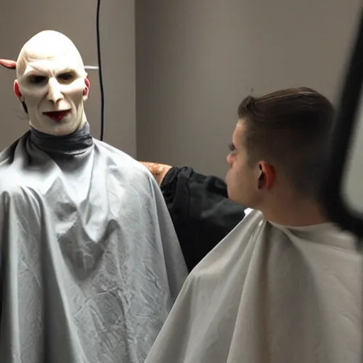 Prompt: Voldemort getting a haircut