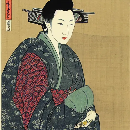 Prompt: portrait of cate blanchett in the style ok ukiyo-e