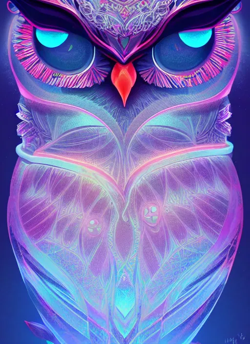 Image similar to symmetry!! product render poster vivid colors divine proportion owl, ice and snow, glowing fog intricate, elegant, highly detailed, digital painting, artstation, concept art, smooth, sharp focus, illustration,