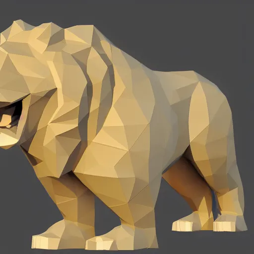 Image similar to a full body, low poly 2d render of a lion, sideview, ultr hd