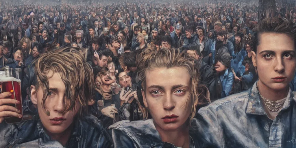 Prompt: beautiful oil matte portrait painting, 8 0 s punks sitting on the berlin wall drinking bottles of beer, boombox on the side, wonderful masterpiece highly detailed, beautiful cinematic light deep focus, elegant, digital painting, smooth, sharp focus, golden ratio, dramatic illumination, ultra realistic, 8 k, art by jimmy law