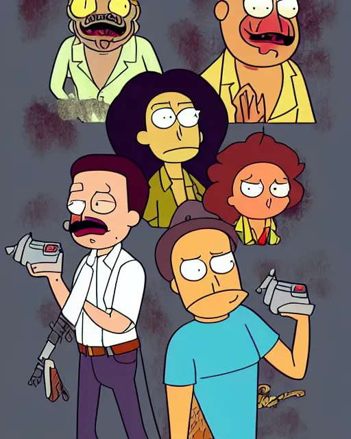 Image similar to magnum p. i. in the style of rick and morty, character art, digital art, 4 k