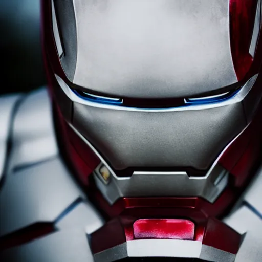 Image similar to close - up ironman in a white armor, battle damaged, shallow depth of field, moody lighting, 8 k,