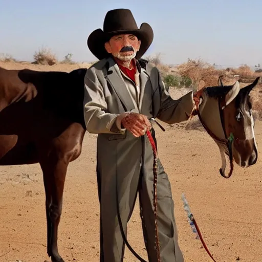 Prompt: Abdelaziz Bouteflika as a cowboy in a western