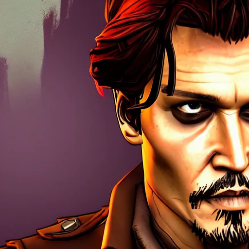 Image similar to johnny depp portrait, borderlands, tales from the borderlands, the wolf among us, comic, cinematic lighting, studio quality, 8 k