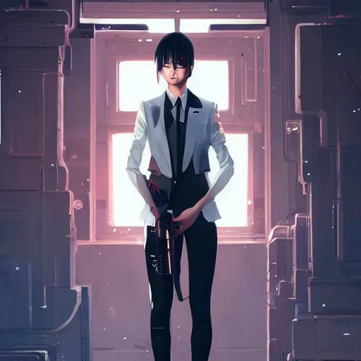 Prompt: formal wear streetwear cyberpunk outfit, pinterest, wlop, greg rutkowski ross tran, takato yomamoto, wlop, ilya kuvshinov, intricate complexity, detailed portrait, 4 k, cinematic lighting, artstation, sharp focus, smooth, makoto shinkai