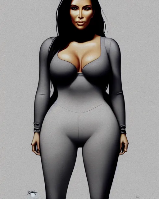 Image similar to highly detailed vfx portrait of, kim kardashian in leggings by stephen bliss, chalk, unrealengine, greg rutkowski, loish, rhads, beeple, chalk, makoto shinkai and lois van baarle, ilya kuvshinov, rossdraws, tom bagshaw, basil gogos