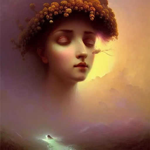 Prompt: illustration of a beautiful fungal priestess, face head eyes, hyperrealistic art by Ivan Aivazovsky