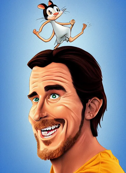 Image similar to Portrait of Christian Bale in the style of cartoon Tom and Jerry. 8k Resolution