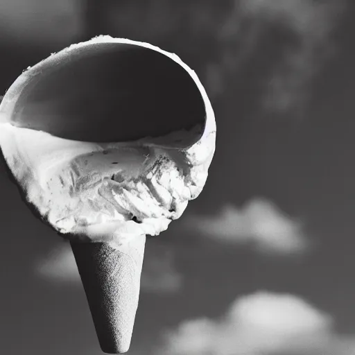 Image similar to a detailed photograph of a levitating ice cream cone that looks like a rotten tooth