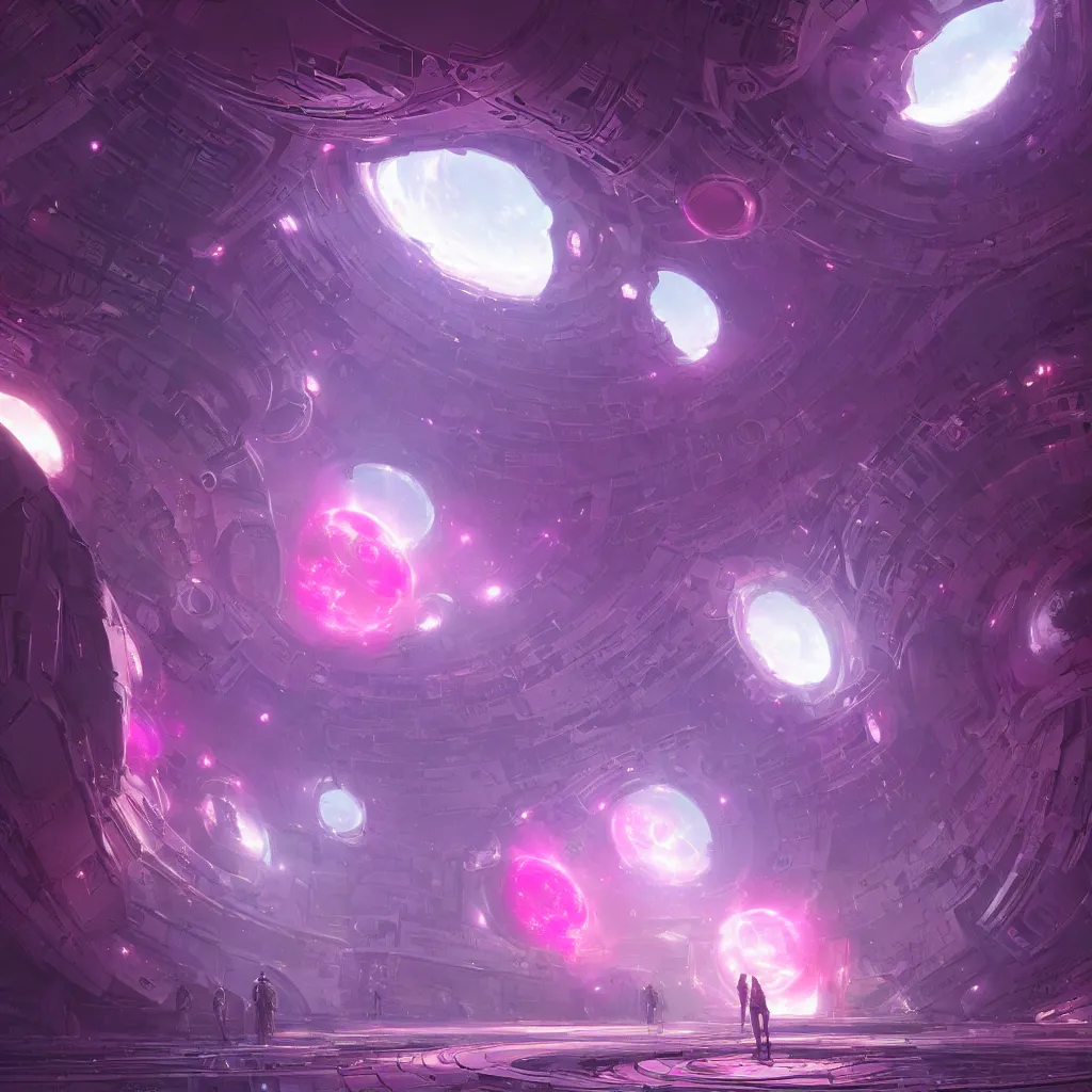 Image similar to scifi portal entrance, dyson sphere program pink planet, concept art, by greg rutkowski, xray melting colors