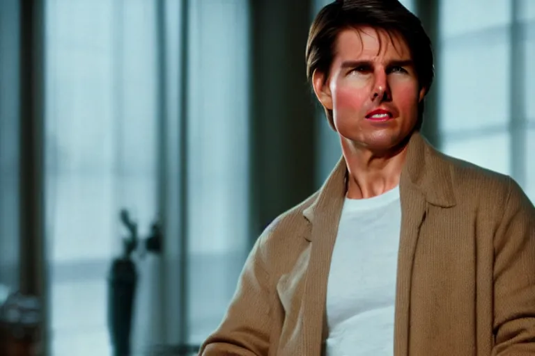 Image similar to tom cruise in tootsie, cinematic still, movie still, long lens, shallow depth of field, bokeh, anamorphic lens flare, 8 k