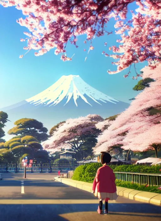 Image similar to a wholesome animation key shot, tokyo city in the background, cherry blossoms in the foreground, studio ghibli, pixar and disney animation, sharp, rendered in unreal engine 5, anime key art by greg rutkowski, bloom, dramatic lighting