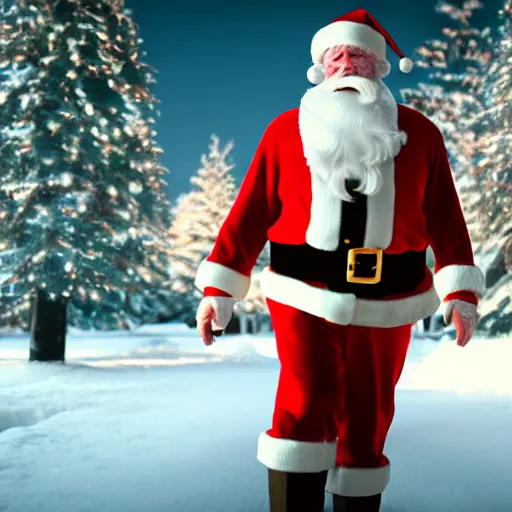 Image similar to high quality photo of santa claus as a gangsta, movie still, cinematic, 8 k, unreal engine, 3 d render